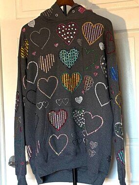 Libertine Hearts Crystal Rhinestone Hoodie Size L Johnson Hartig